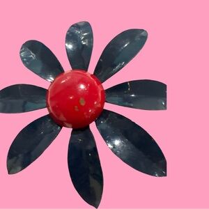 Vintage Red and Black Flower Brooch